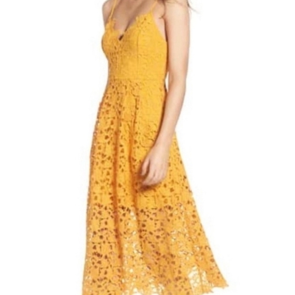 Astr Vibrant Yellow Lace Midi Dress